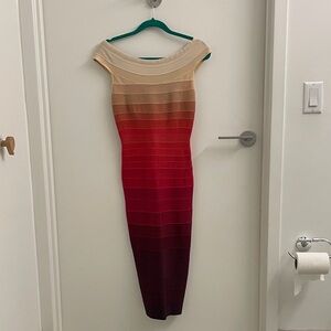 Herve Leger Off-the-Shoulder Sunset Bandage Bodycon Dress